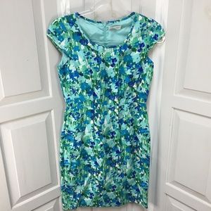 Calvin Klein Blue & Green Linen Blend Floral Dress